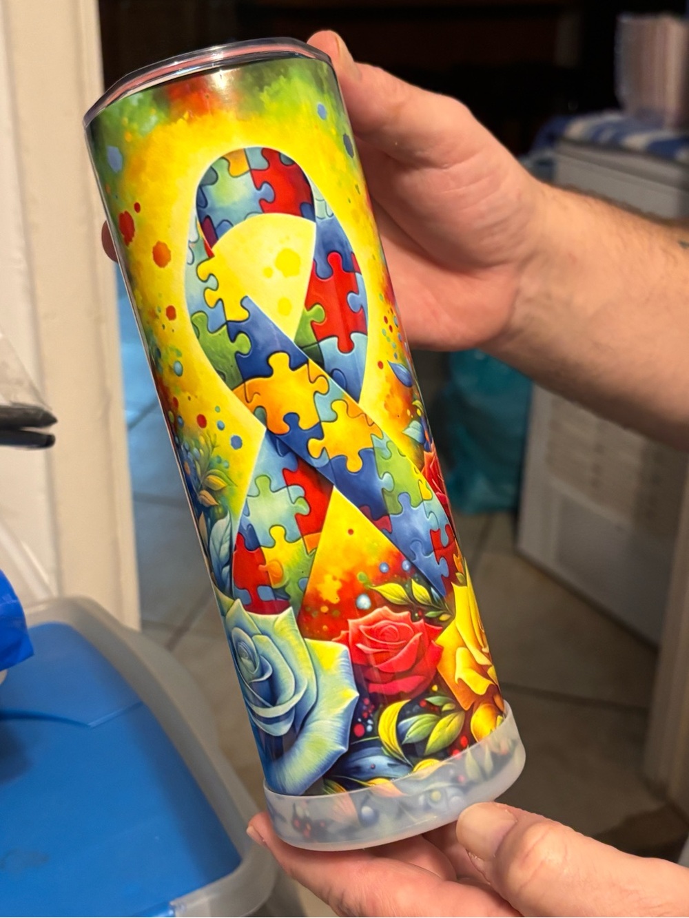 Autism Awareness Puzzle Ribbon Stainless Tumbler - Multicolor